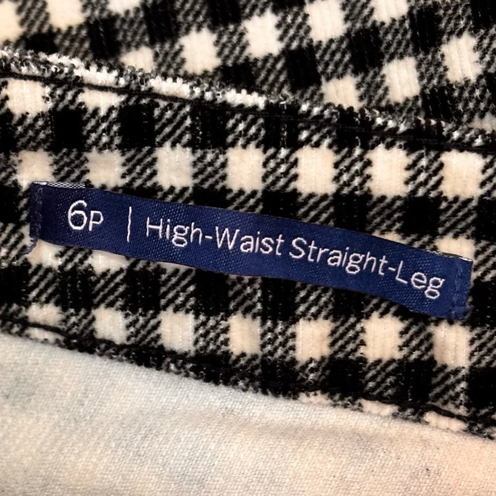 Talbots Stretch Corduroy Straight Leg Pants Buffalo Plaid Preppy Black White 6P